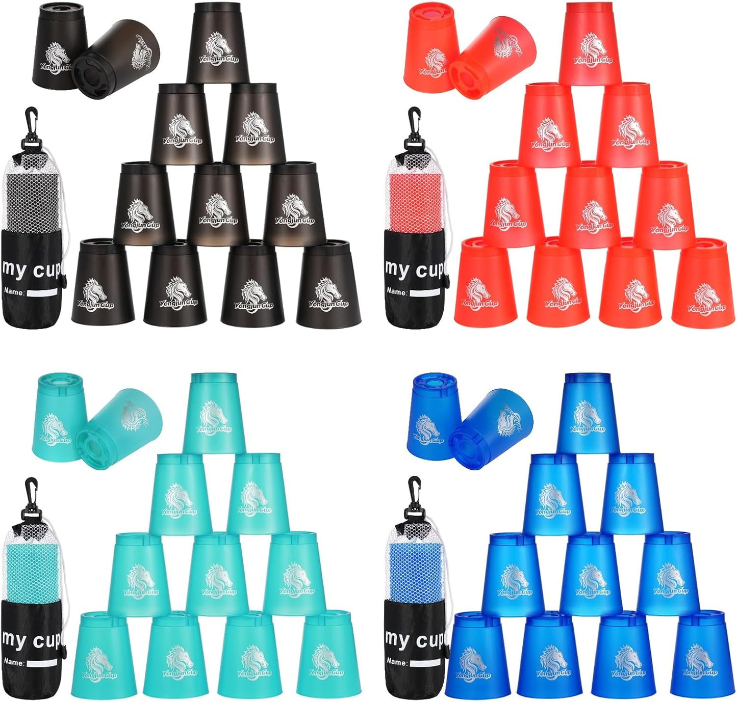 yeesport 48 Pcs Sport Stacking Cups, Sport Training Game for Challenge Competition, Plastic Stacking Cups, Classic Family Game for Kids and Adults, Red+Blue+Green+Black