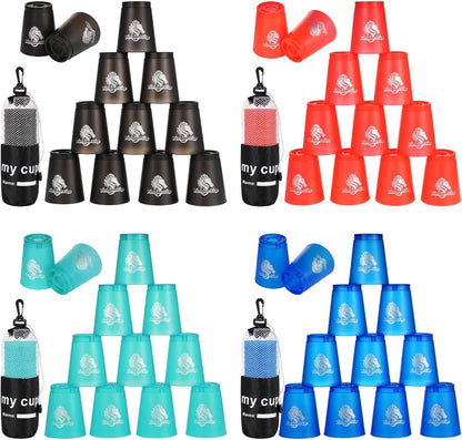 yeesport 48 Pcs Sport Stacking Cups, Sport Training Game for Challenge Competition, Plastic Stacking Cups, Classic Family Game for Kids and Adults, Red+Blue+Green+Black