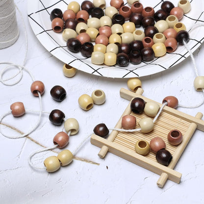 120 11x12mm White Wooden Beads with 5mm Large Hole Barrel Wood Spacer Loose Beads for Handmade Crafts Making
