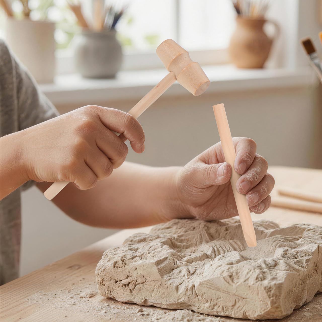 VOSAREA 3 Sets of Dinosaur Digging Tools Kids Play Learning Tools Small Digging Brush Chisel Hammer Toy STEM Science Kits