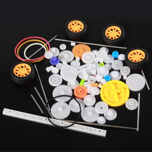 78 PCS Plastic Gear Kit Motor Gears Accessories Single Double Reduction Gear Set for Motor Car Robot with Axle Wheel