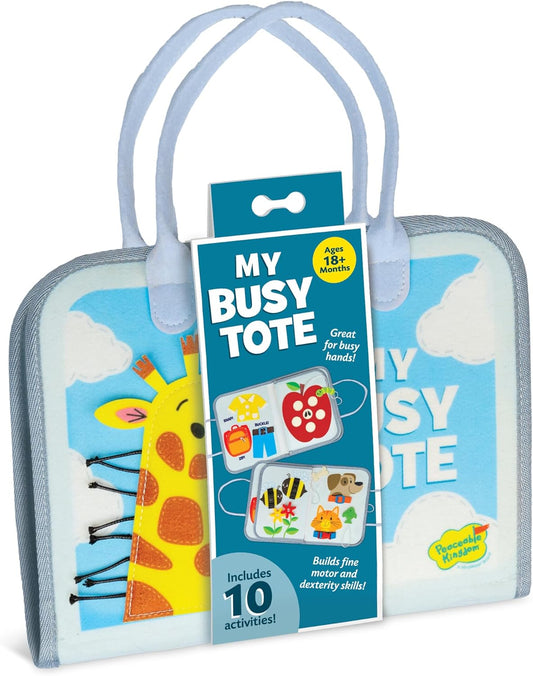 Peaceable Kingdom My Busy Tote – Soft Busy Book for Toddlers, Montessori-Inspired Sensory Learning Toy with 10+ Fine Motor Activities – Portable On‑the‑Go Activity Tote for Ages 18+ Months