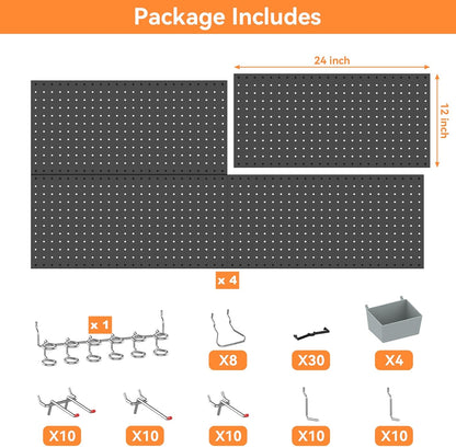 WALMANN Metal Pegboard Kit with Accessories for Wall, Garage Tools Storage Pegboard System for Garage, Workbench, Modular Peg Board Tool Organizer Board with Hooks(Black)