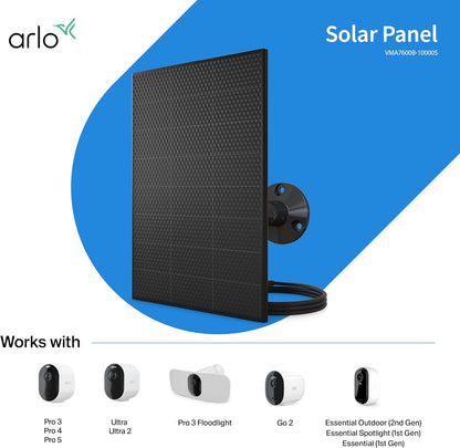 Arlo Solar Panel Charger (White), Arlo Certified Accessory, Weather Resistant, Easy Install (2025 Released), Works with: Essential Series, Go 2, Pro 3/4/5S/6/6 XL, Ultra Series, Wireless Floodlights
