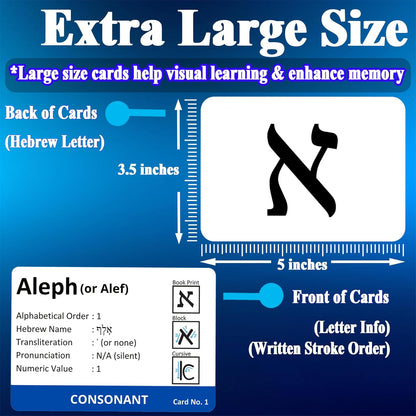 Hebrew Biblical Alphabet Flashcards, Complete Large Size 57 Cards Includes Consonants, Vowels, with Dagesh & Final Form, Hebrew Alef Bet Letter Educational Cards for Jewish Language Learning