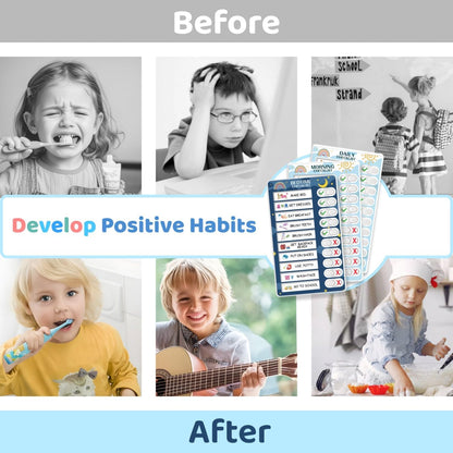 Upgraded Slider 3 in 1 Bedtime/Morning/Daily Routine Chart for Kids, Magnetic Chore Chart for Kids, Visual Schedule for Kids Toddlers Schedule Board for Home