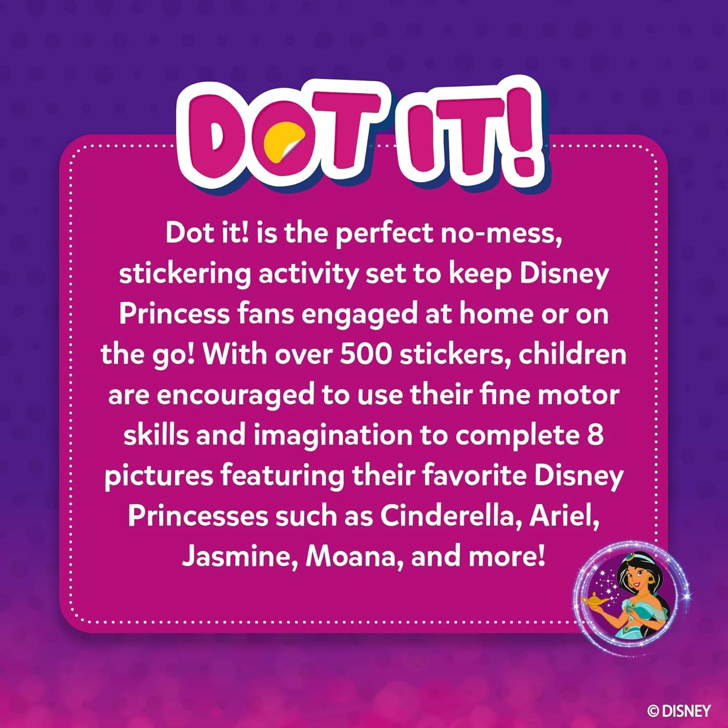 Skillmatics Dot It Sticker Art - Disney Princess, Mess-Free Fun for Kids, 500+ Stickers, Craft Kits, DIY Scrapbooking Activity, Gifts for Girls & Boys Ages 3, 4, 5, 6, 7