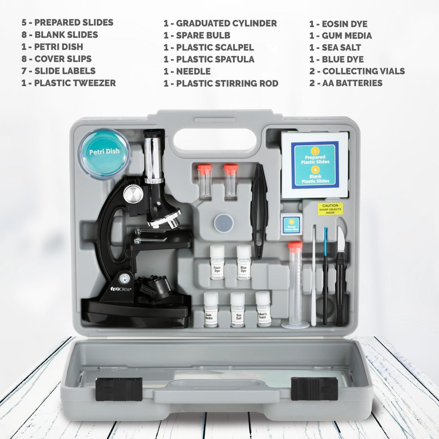 AMSCOPE-Kids 120X-1200X White Metal Arm Starter Kids Student Microscope Kit and Compact Refractor Telescope with Tripod - M30-ABS-KT2-W-TKVB1
