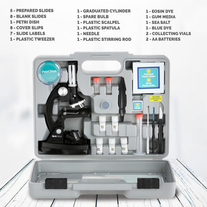 AMSCOPE-Kids 120X-1200X White Metal Arm Starter Kids Student Microscope Kit and Compact Refractor Telescope with Tripod - M30-ABS-KT2-W-TKVB1
