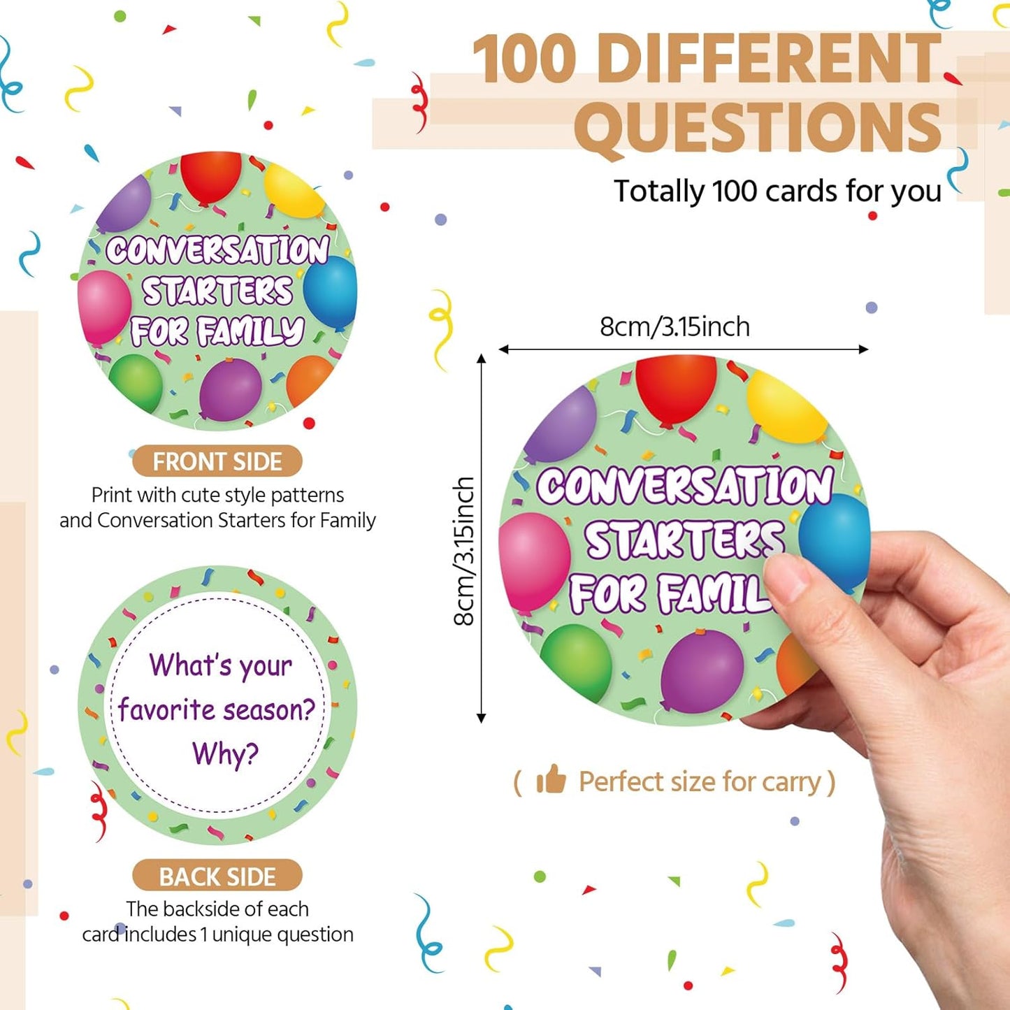 Pasimy 100 Pcs Family Conversation Cards Bulk Kids Question Card Games Fun Conversation Starters Cards Game for Kid Adult Family Road Trips Build Parent Child Relationship