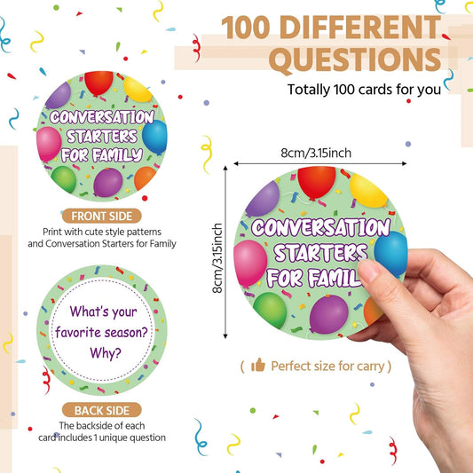 Pasimy 100 Pcs Family Conversation Cards Bulk Kids Question Card Games Fun Conversation Starters Cards Game for Kid Adult Family Road Trips Build Parent Child Relationship