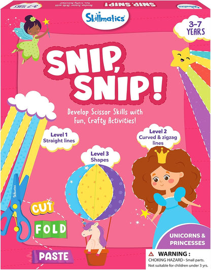 Skillmatics Scissor Skills Activity Book - Snip Snip, 25 Cutting Activities for Preschoolers, Felt Craft Kit, 2 Child-Safe Scissors, Fine Motor Skills, Screen-Free Fun, Gifts for Kids Ages 3-7