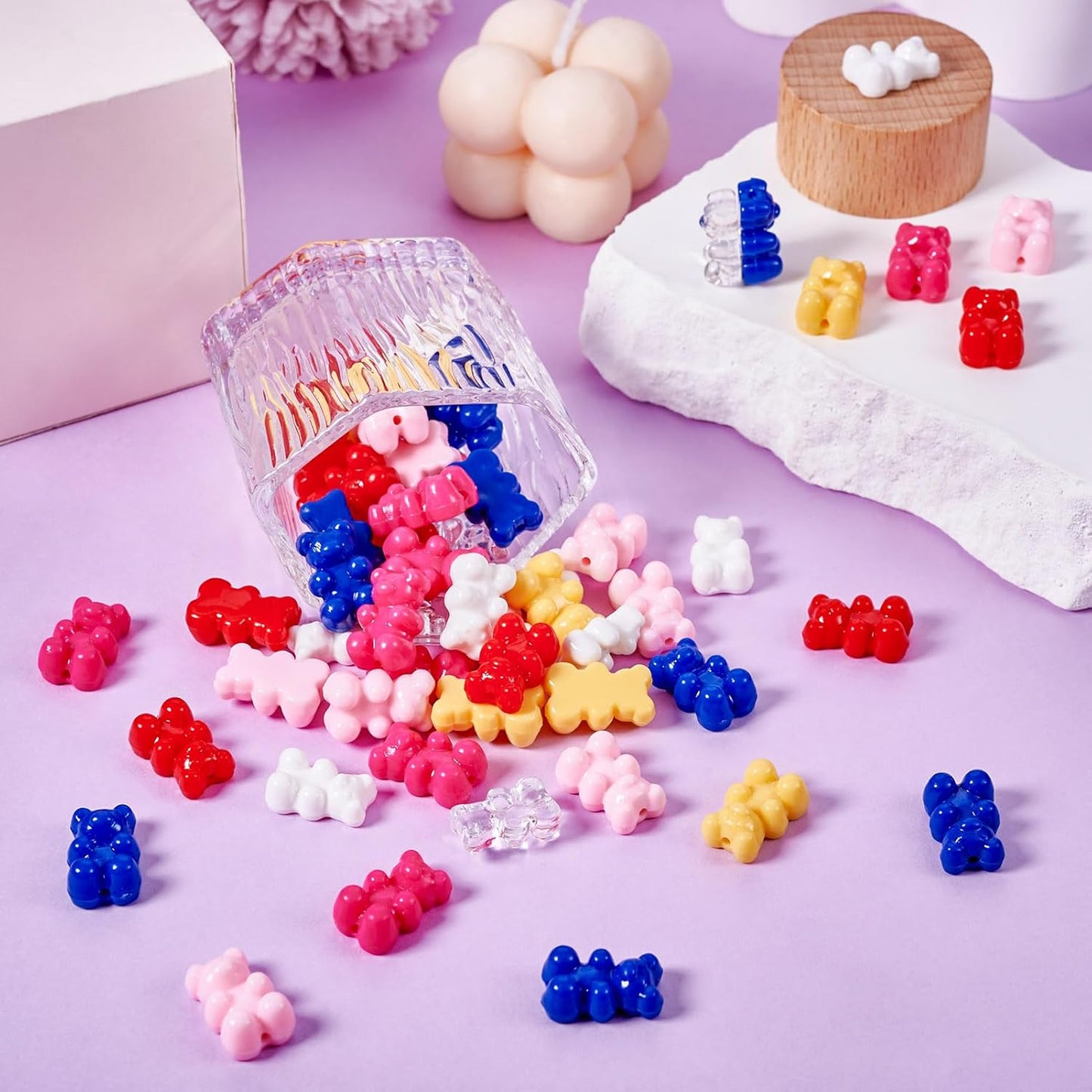 Kissitty 100Pcs Clear Acrylic Bear Beads Cute Bears Loose Beads Bulk Transparent Gummy Bear Spacer Bead Counting Bears for Bracelet Adults Necklace Earring Crafts Bag Key Chain DIY Jewelry Making