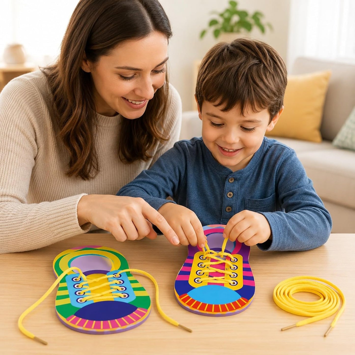 LUOZZY 10 Sets Shoe Trying Practice for Kids Shoelace Threading Teaching Toys Learn to Tie Shoelaces Toy Fine Motor Skills Toy Threading Game for Kids, Random Color