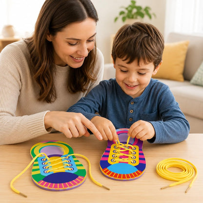 LUOZZY 10 Sets Shoe Trying Practice for Kids Shoelace Threading Teaching Toys Learn to Tie Shoelaces Toy Fine Motor Skills Toy Threading Game for Kids, Random Color