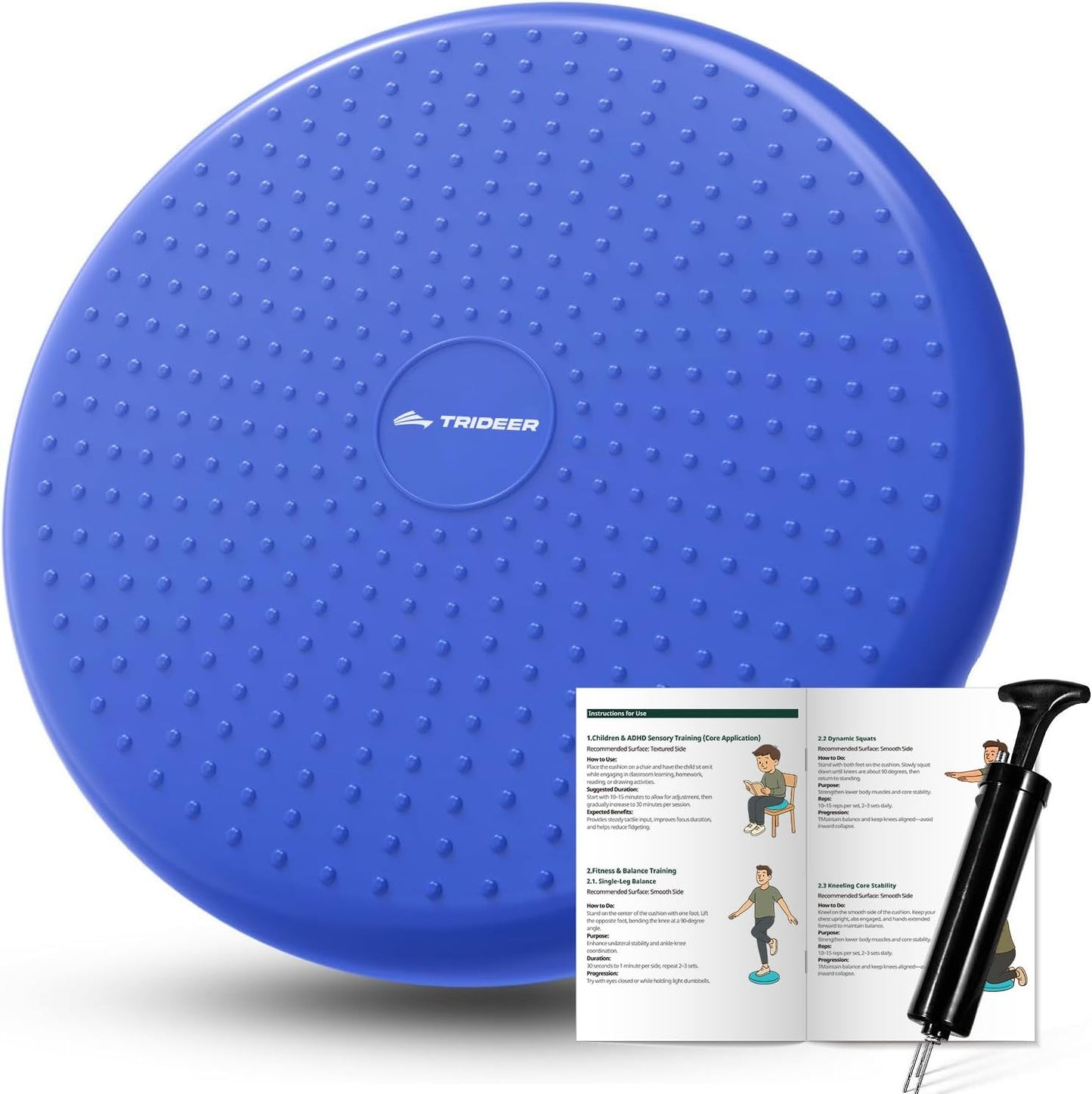 Trideer Wobble Cushion Core Balance Disc, Flexible Seating for Classroom Elementary, Wiggle Seat for Sensory Kids, Balance Pad with Inflation Pump
