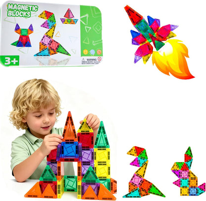 26-Piece Valentines Day Gifts for Kids Strong Magnetic Tiles Building Set – Durable,Vibrant Colors, STEM Toys for Kids 3+, Creative Learning, Compatible with All Major Magnetic Blocks