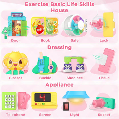 Toddler Toys for 1-2 Year Old Boy, Musical Montessori Busy Board, Early Educational Toy for Toddlers 1-3, Motor Skills Developmental Toy for 12-18 Month Age, Birthday Gift for 1+ Year Old Boy Girl
