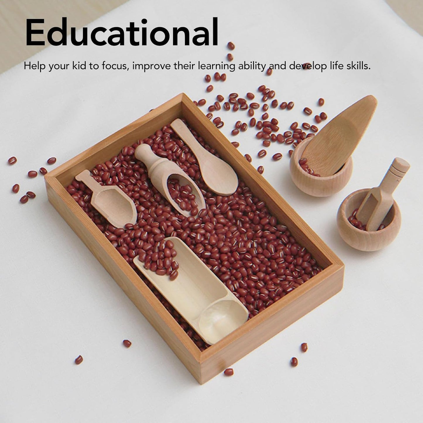 Dan&Dre Sensory Bin Tools Toy, Wooden Bowls Scoop Toys for Fine Motor Learning and Sensory Play, with Smooth Edges for Toddlers