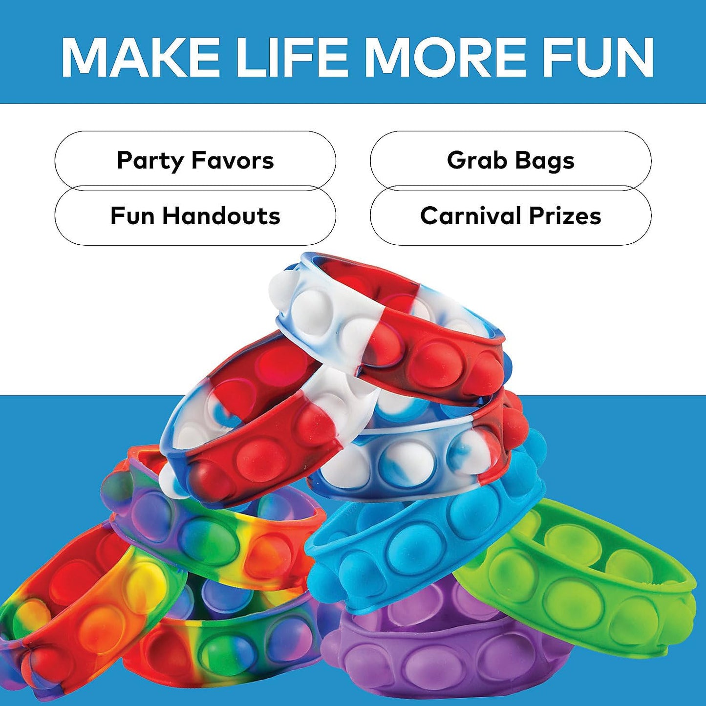 Fun Express Pop It Fidget Bracelet 96 Pack Bulk Party Favors for Kids - Silicone Popping Sensory Bracelets for Classroom Prizes, Goody Bag Stuffers, Birthday Goodie Bags & Student Rewards