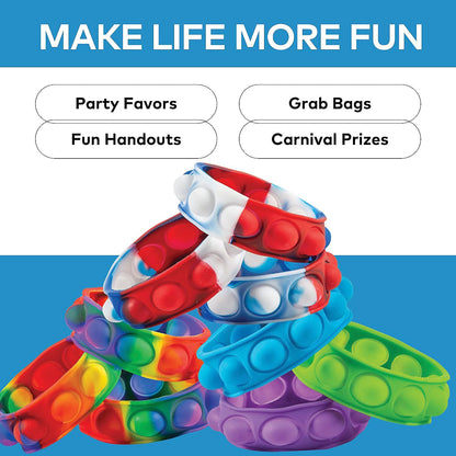 Fun Express Pop It Fidget Bracelet 96 Pack Bulk Party Favors for Kids - Silicone Popping Sensory Bracelets for Classroom Prizes, Goody Bag Stuffers, Birthday Goodie Bags & Student Rewards