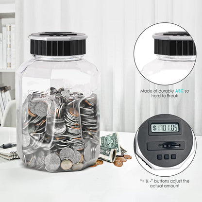 X-Large Piggy Bank for Adults Kids, Vcertcpl Digital Coin Counting Bank with LCD Counter, 2.4L Capacity, Great Coin Counter Bank Money Counting Jar with Total Amount Displayed (Silver, X-Large)