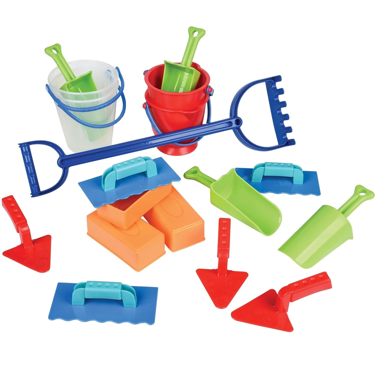 18-Piece Deluxe Sand & Water Play Set – Buckets, Scoops, Spades, Rake & Molds for Sensory Play, STEM Learning & Outdoor or Classroom Use