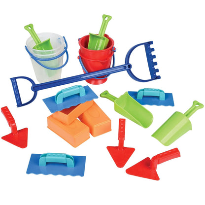 18-Piece Deluxe Sand & Water Play Set – Buckets, Scoops, Spades, Rake & Molds for Sensory Play, STEM Learning & Outdoor or Classroom Use