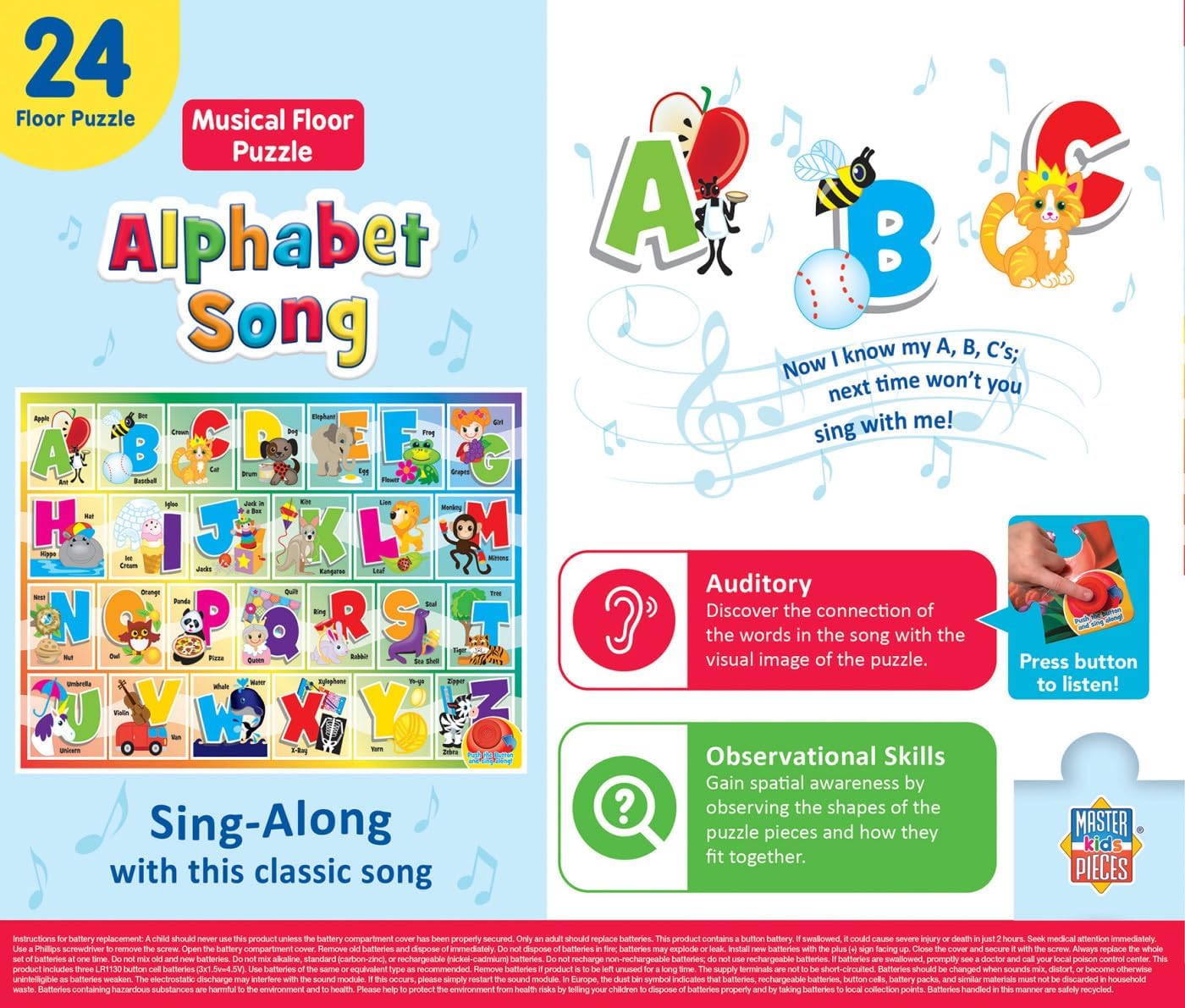 Masterpieces 24 Piece Old McDonald Sing-A-Long Sound Floor Puzzle for Kids - 18"x24"