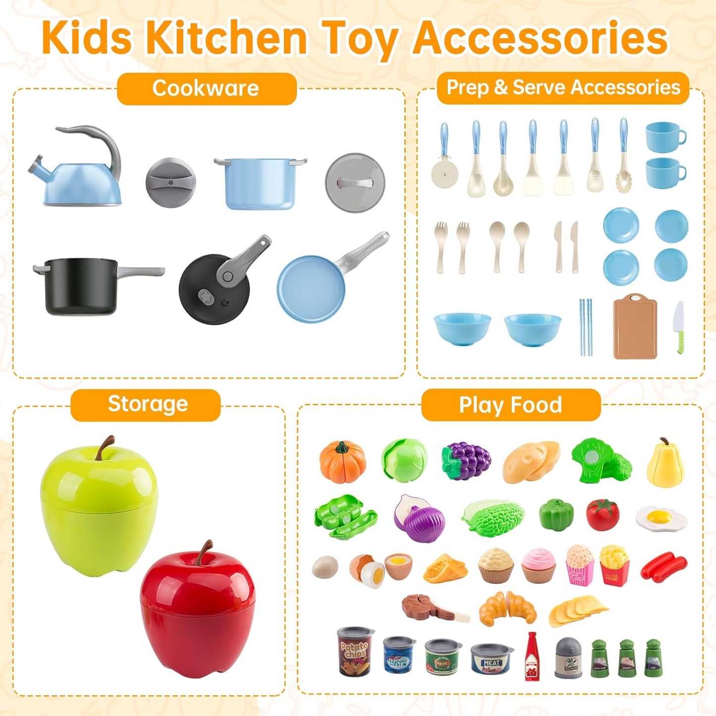 130Pcs Kitchen Playset, Toddler Pretend Cooking Play Pots, Pans, Utensils Cookware, Daily Food Fruit Veges, Shopping Storage Basket, Dessert, Prop Money, Learning Gift for Child (Pink)