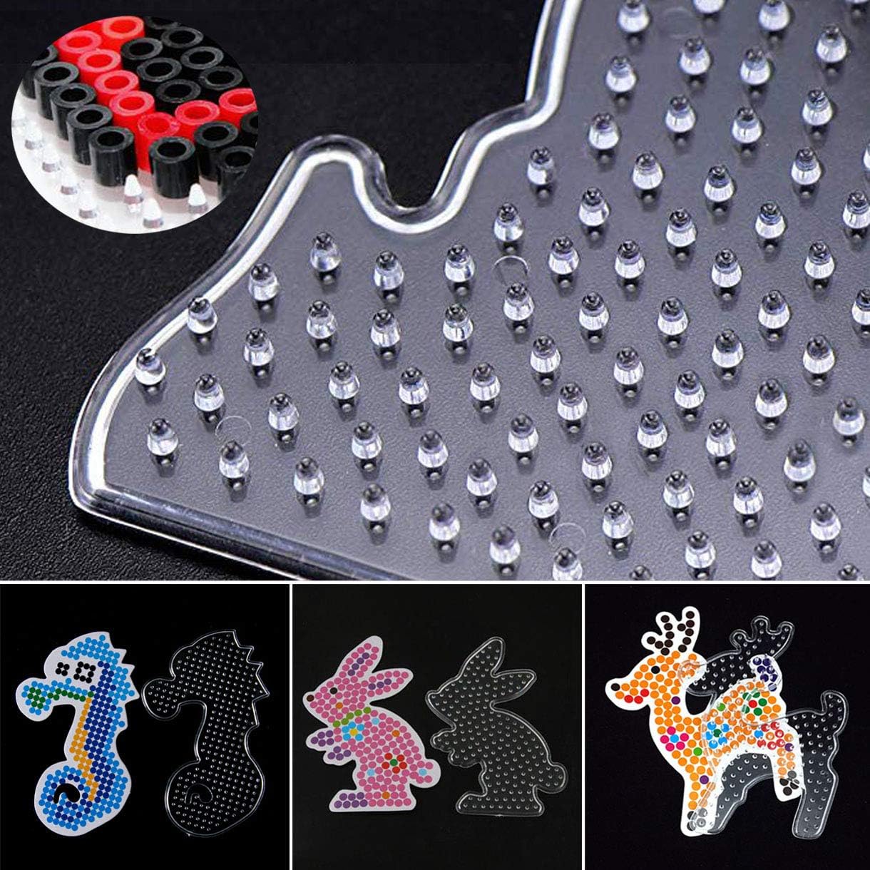 15 PCS 5mm Fuse Beads Boards, Clear Plastic Fuse Beads Pegboards with 15 Colorful Cards, 4 Tweezers and 15 Hang Ropes, Fuse Beads Boards Shapes and Templates for Kids DIY Craft Beads