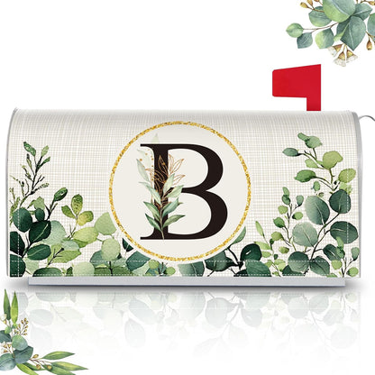 Tiamon Monogrammed L Mailbox Covers Magnetic Eucalyptus Welcome Letter Box Wrap Standard Size 21x18 Inch Spring Summer Leaves Mailbox Decor Eucalyptus Letter Numbers Decoration for Outdoor Garden Yard
