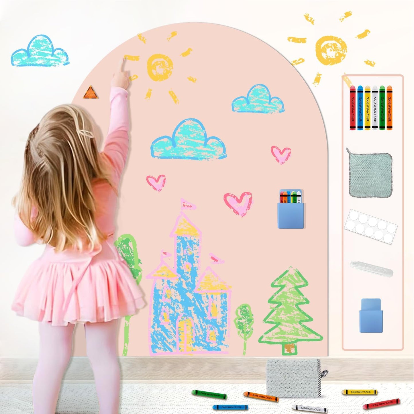 8 PCS Magnetic Wall Decals for Kids Magnetic Chalkboard Peel and Stick Magnet Sheets Board Sticker Tangram Puzzle Self Adhesive Contact Paper Dry Erase Blackboard for Playroom Homeschool 15.7"x10.4"
