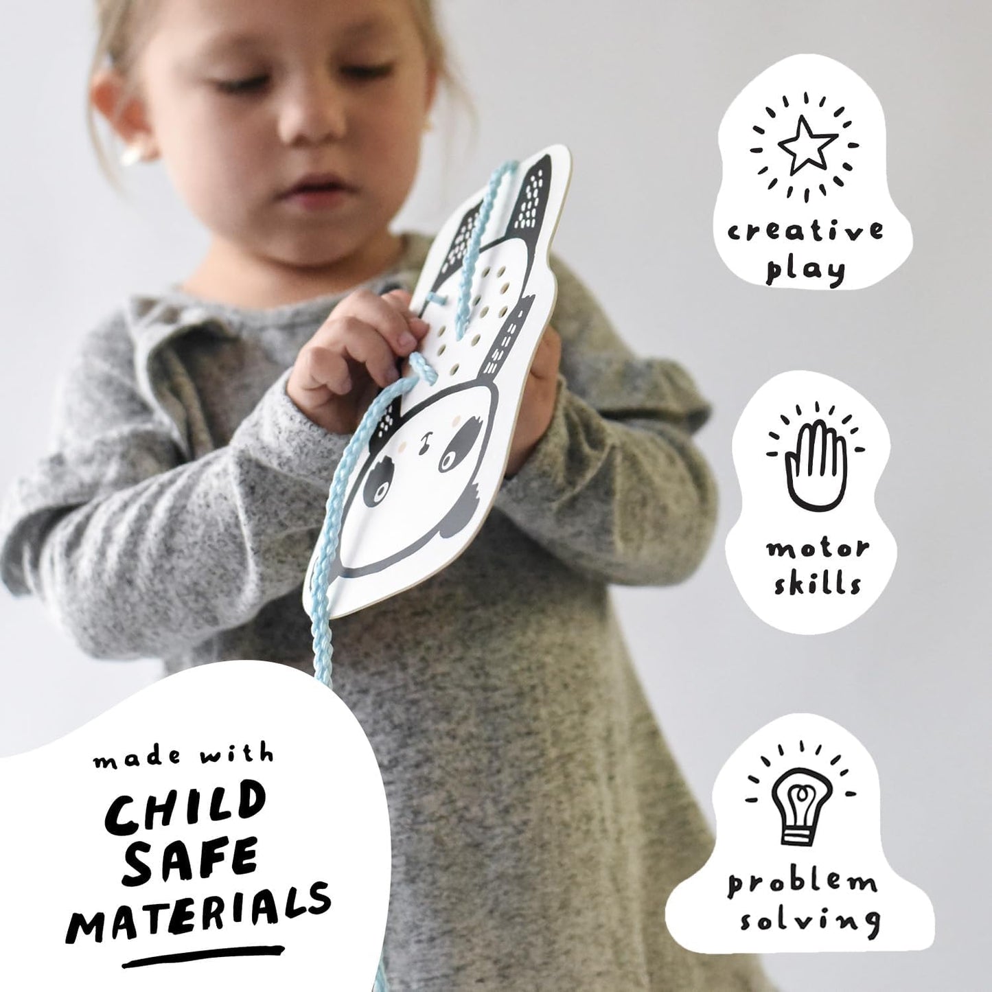 Wee Gallery Baby Animals Lacing Cards, Sewing Board and Travel Game for Toddlers and Preschoolers, Fine Motor Skills Toy, Montessori-Inspired Educational Kids Craft Activity for Ages 3+