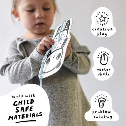 Wee Gallery Baby Animals Lacing Cards, Sewing Board and Travel Game for Toddlers and Preschoolers, Fine Motor Skills Toy, Montessori-Inspired Educational Kids Craft Activity for Ages 3+
