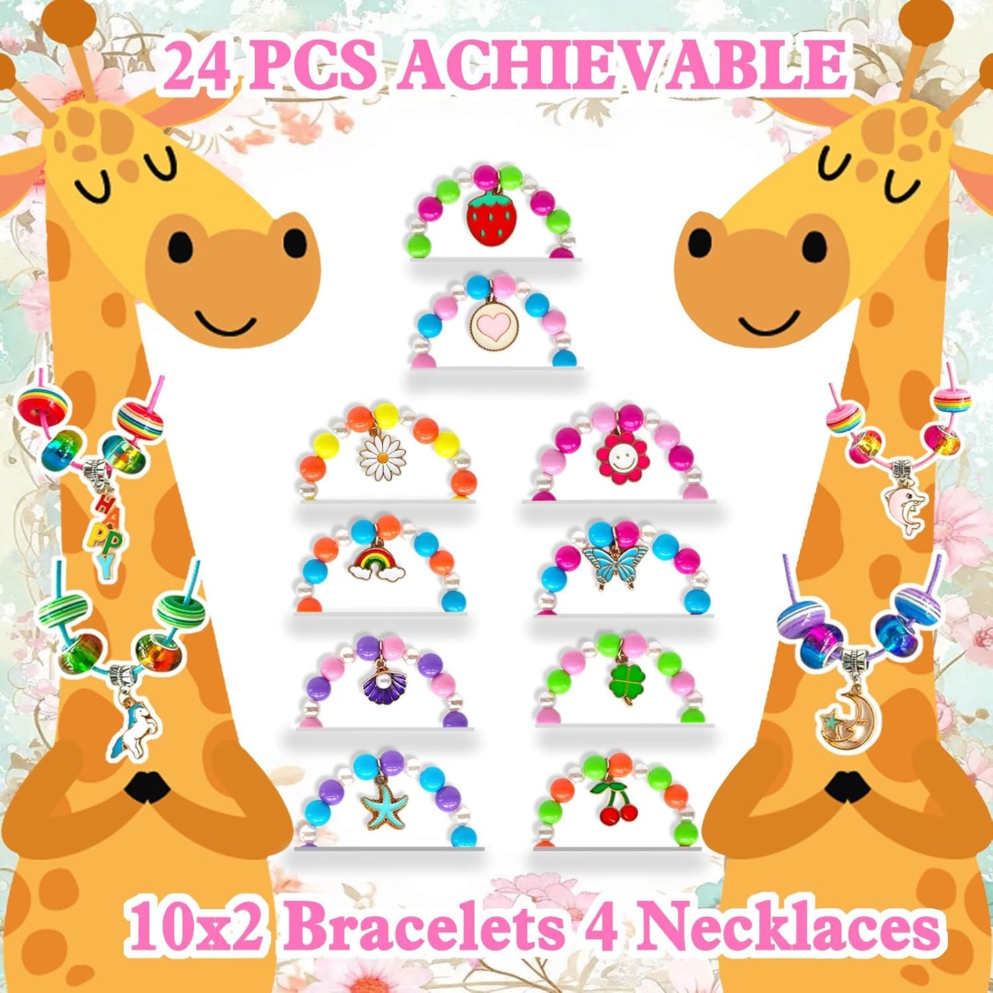 24 Pack Jewelry Making Party Favors, Charm Bracelet Necklace Kit, Girls Goodie Bag Stuffers, Kids Art Craft Activities, Birthday Gift, Ages 4-8 Years Old