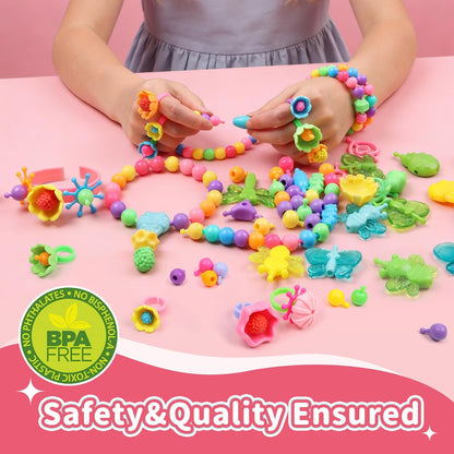 GILI Pop Beads - Jewelry Making Kit for 3 4 5 6 7 8 Year Old Little Girls - Arts and Crafts Toys for Kids Age 4yr-8yr - Necklace Bracelet Creativity Snap Set Top Best Christmas Birthday Gifts (500pcs)
