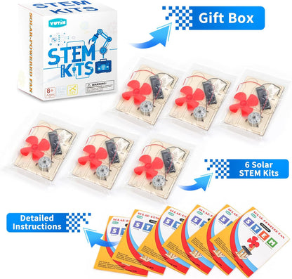 6 Pack STEM Science Kits for Kids Age 8-12, Solar Powered Fan 8-10, STEM Building Toys for Boys Girls Classroom Gifts, Electronic Motor Assembly Solar Kit, DIY Crafts Engineering Experiments