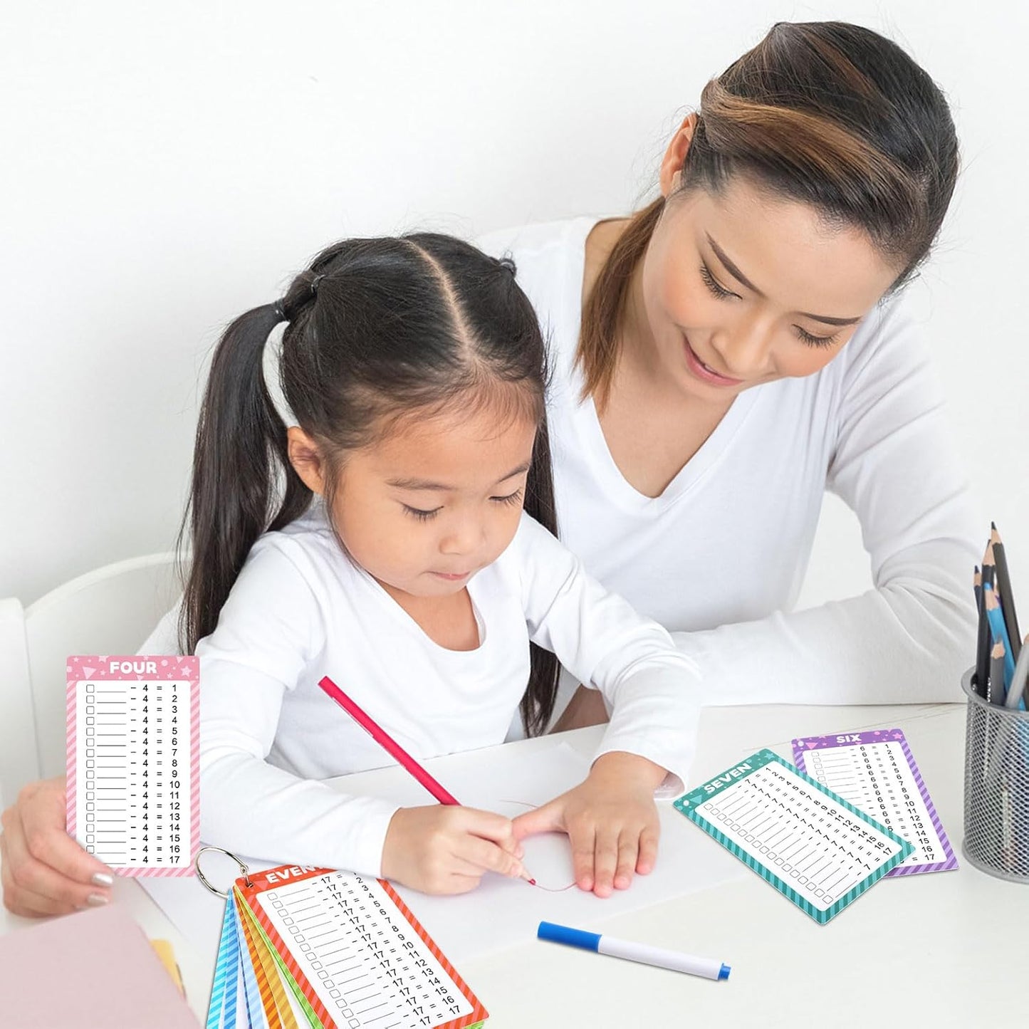 17 Pcs Addition Flashcards 0-16, Times Table Flash Cards with 2 Dry Erase Markers 2 Rings for Kids 1st to 3rd Grades Multiplication Game Supplies