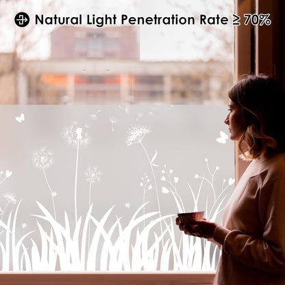 DKTIE Window Privacy Film Flowers Pure White Pattern Stained Glass Window Film Decorative Frosted Glass Window Film Sun Blocking Heat Control Static Cling (A274, 17.5" x 78.7")