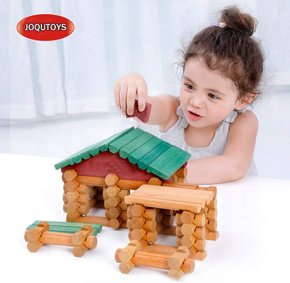 Joqutoys 90 Pcs Wood Building Blocks Toy for Toddlers, Classic Wooden Cabin Log Set Preschool Education Toy, Creative Construction Engineering Educational Toys for 3 4 5 6 Years Boys