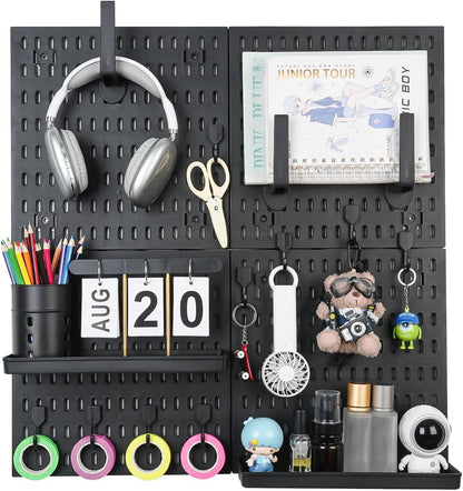 Pegboard Wall Organizer Kit – Heavy Duty 20lbs Load Bearing, Easy Installation, 4 Peg Board Panels 14 Accessories – Multi-Surface Use For Garage, Office, Kitchen & Crafts (White Pegboard,24″×24″)