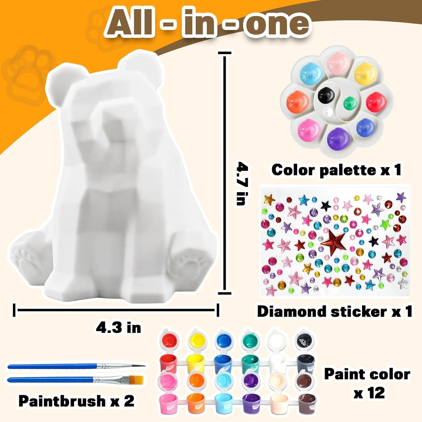 FUNZBO 4.3in Paint Your Own Dinosaur Lamp Kit - Arts and Crafts Supplies Painting for Kids Teens, DIY Night Light Dinosaur Toy for Boy Girl 3 4 5 6 7 8 9 10 11 12 Birthday Gift