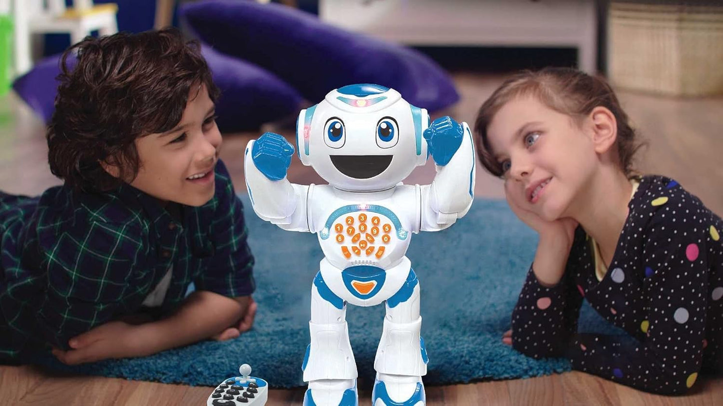 LEXiBOOK Powerman Max - Remote Control Walking Talking Toy Robot STEM Programmable Dances Sings Telling 10,000 Stories 300+ Learning Quiz Shooting Discs and Voice Repeat for Kids 4+ - ROB80EN, White