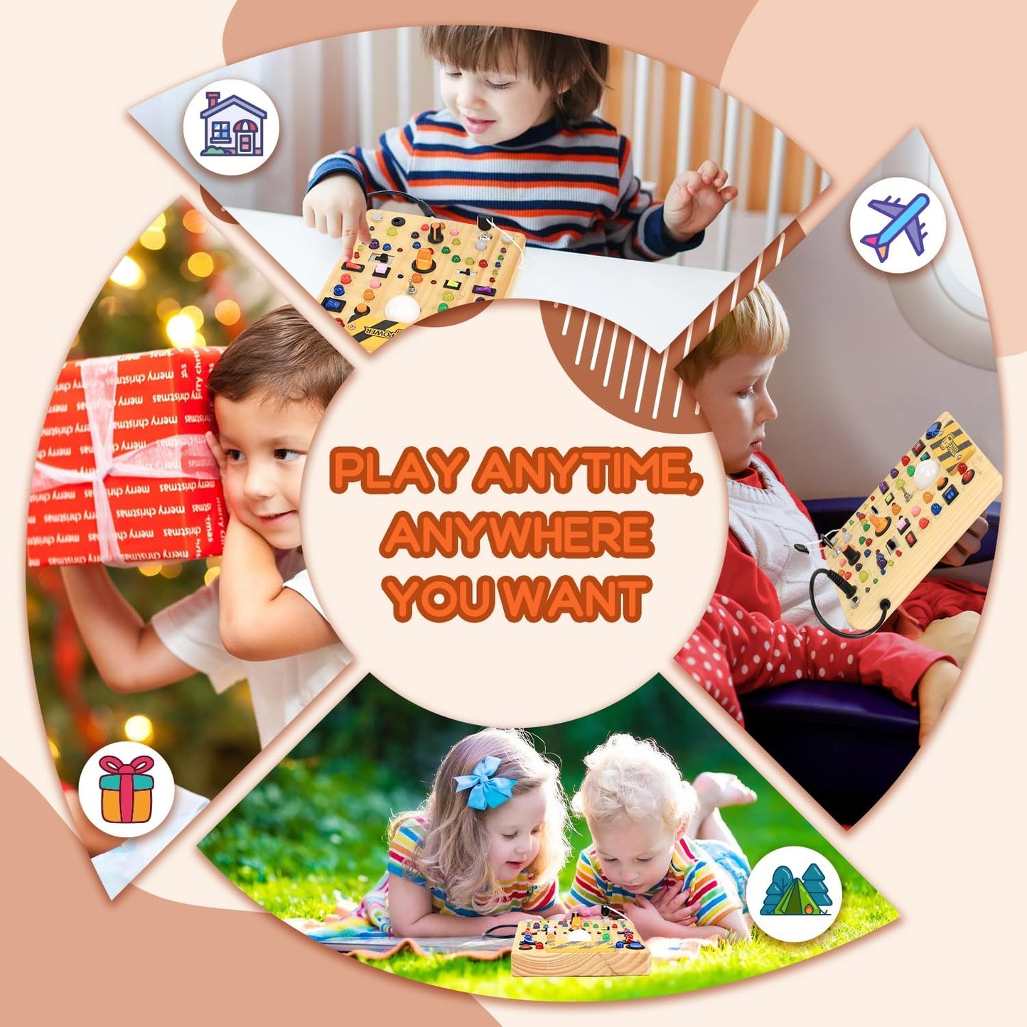 25 in 1 Busy Board with 13 LED Light Switches and 12 Activity, Montessori Toys for 1 2 3 Years Old, Wooden Sensory Board, Toddlers Travel Toys for 1+ Year Old Boy & Girl Birthday Gift（Extra-Large）