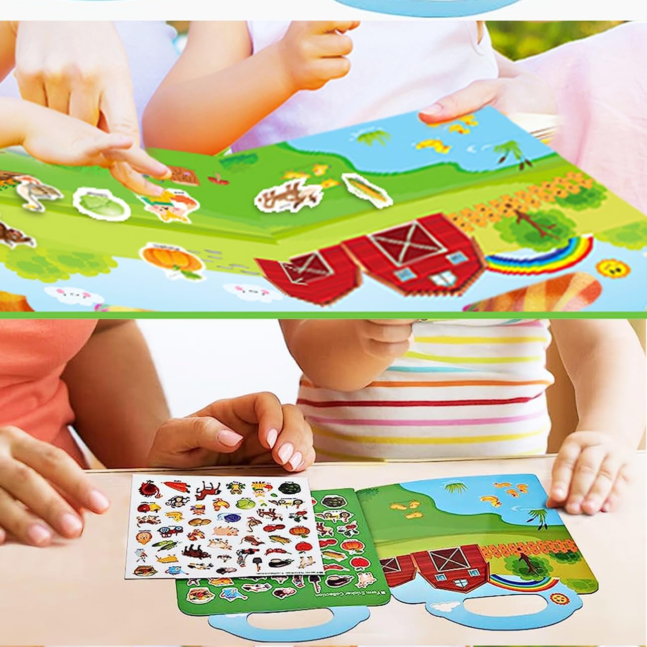 RUSON Reusable Sticker Book for Kids, 2 Sets Educational Learning Toys Travel Stickers Activity Books for Toddler Girls Boys Age 3+ Birthday Gifts - Vehicle & Dinosaur