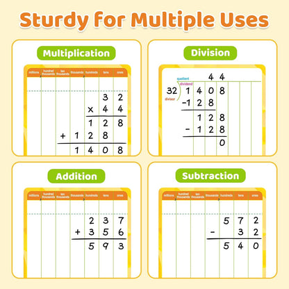 12 Packs Long Division & Multiplication Flash Cards: Math Manipulative Dry Erase Board, Math Games Chart for 2nd 3rd 4th Grade Classroom Must Haves, Homeschool Supplies Teacher Essentials