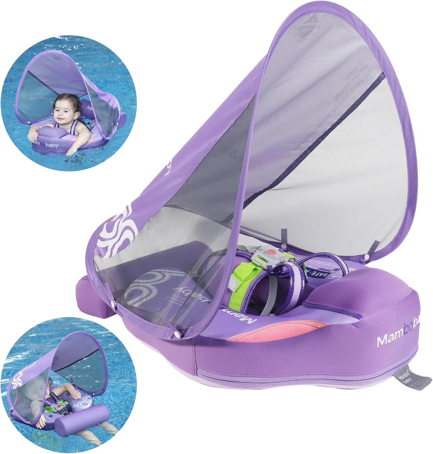 Baby Pool Float with UPF50+ 3D Adjustable Canopy, Add Tail Mambobaby Float Non Inflatable Infant Floats for Pool, Cartoon Narwhal Baby Floats (NPink with Canopy-U05NPCTLUROHML01U05)