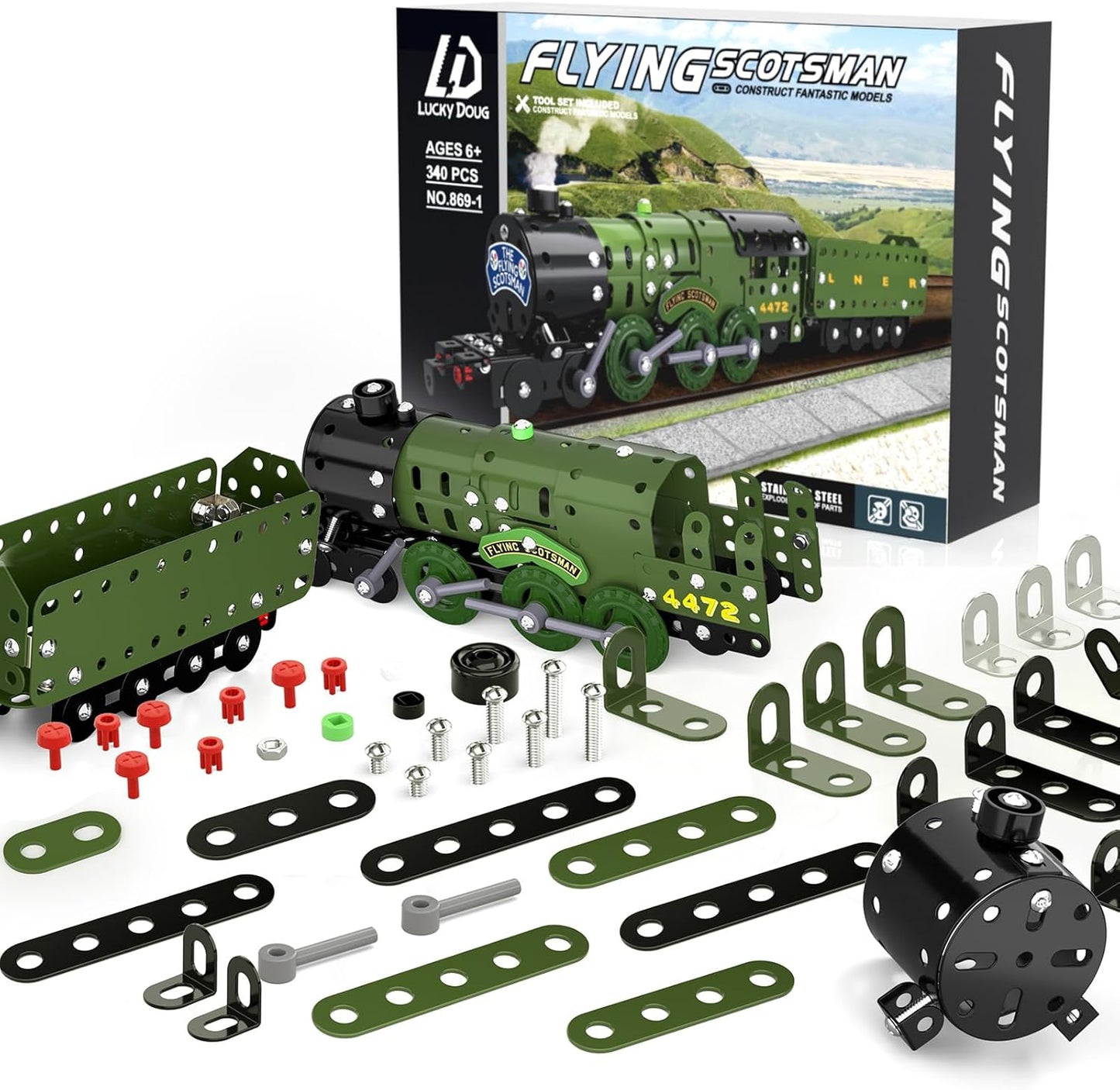 Lucky Doug STEM Building Projects Model Train Set Toys for Boys Kids 8 9 10 11 12 Years Old and Older - 340 PCS DIY Metal Building STEM Toys