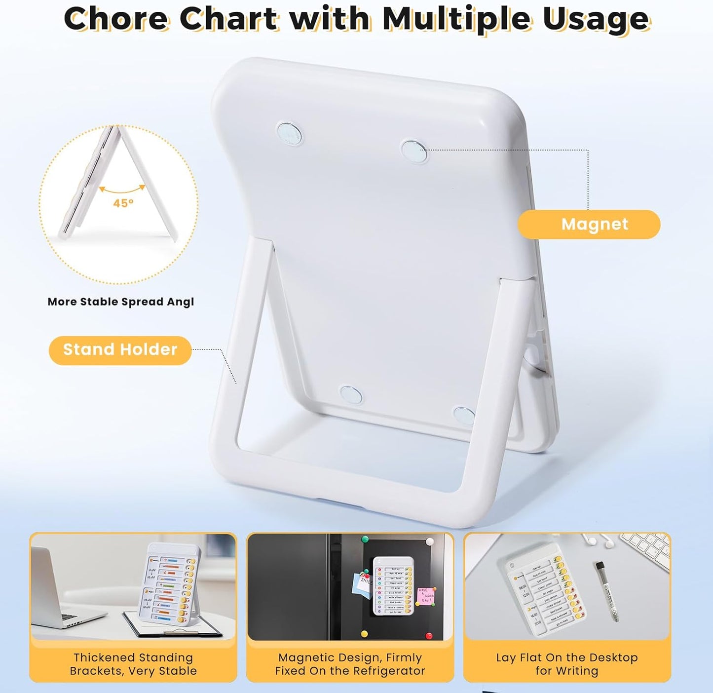 Magnetic Chore Chart for Kids, ADHD Tools for Kids to Do List Checklist Task Board Routine Chart Visual Schedule for Fridge with 10 Sliders and Magnetic Marker - White